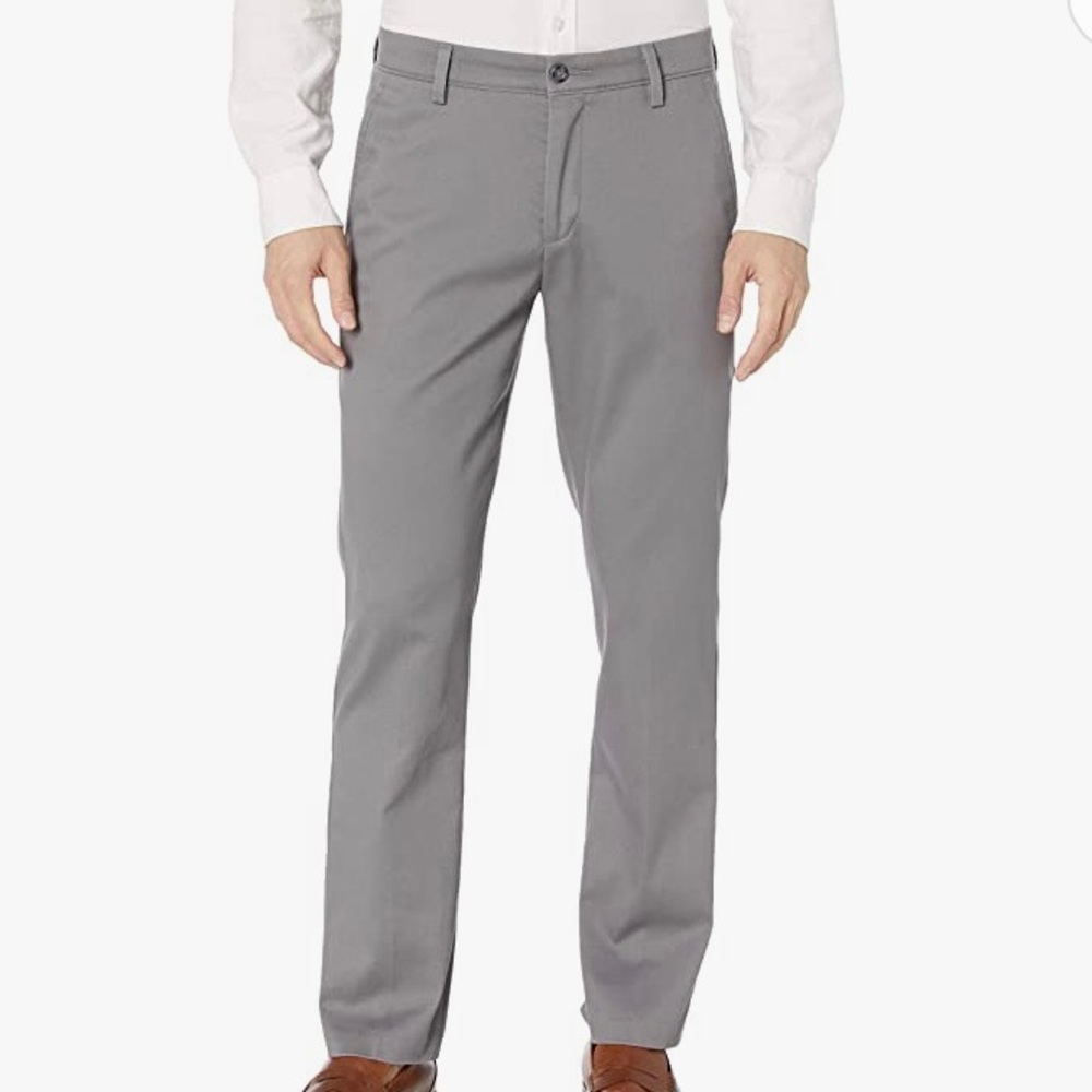 Dockers Men's 34w/33L slim fit light gray dress pant flat front straight leg